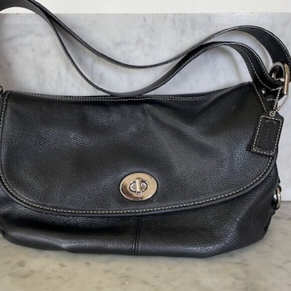 COACH Legacy Black Pebble Convertible Strap Leather White Stitiching Pur… - Picture 7 of 16